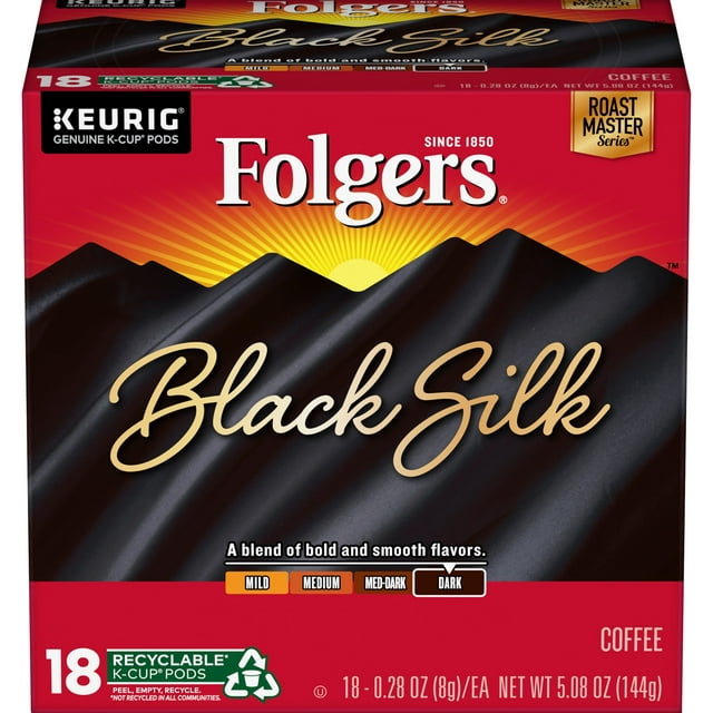 Folgers Black Silk Coffee, Dark Roast, K-Cup Pods for Keurig K-Cup Brewers, 18 Count