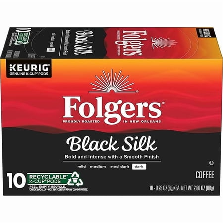 Folgers Black Silk Coffee, Dark Roast, Keurig K-Cup Pods, 10 Count Box