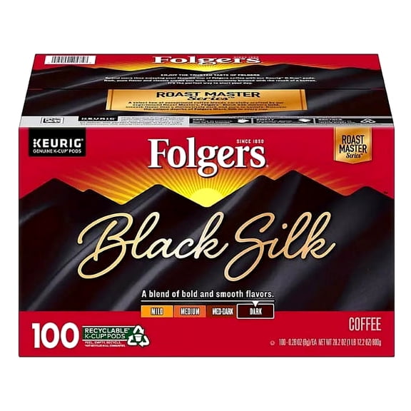 Folgers Dark Roast K-Cup Coffee Pods, Black Silk (100 ct.)