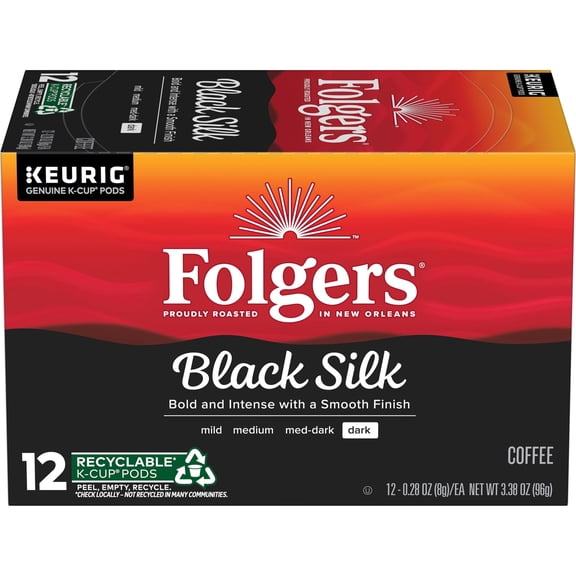 Folgers Black Silk Dark Roast Coffee, 12 Keurig K-Cup Pods