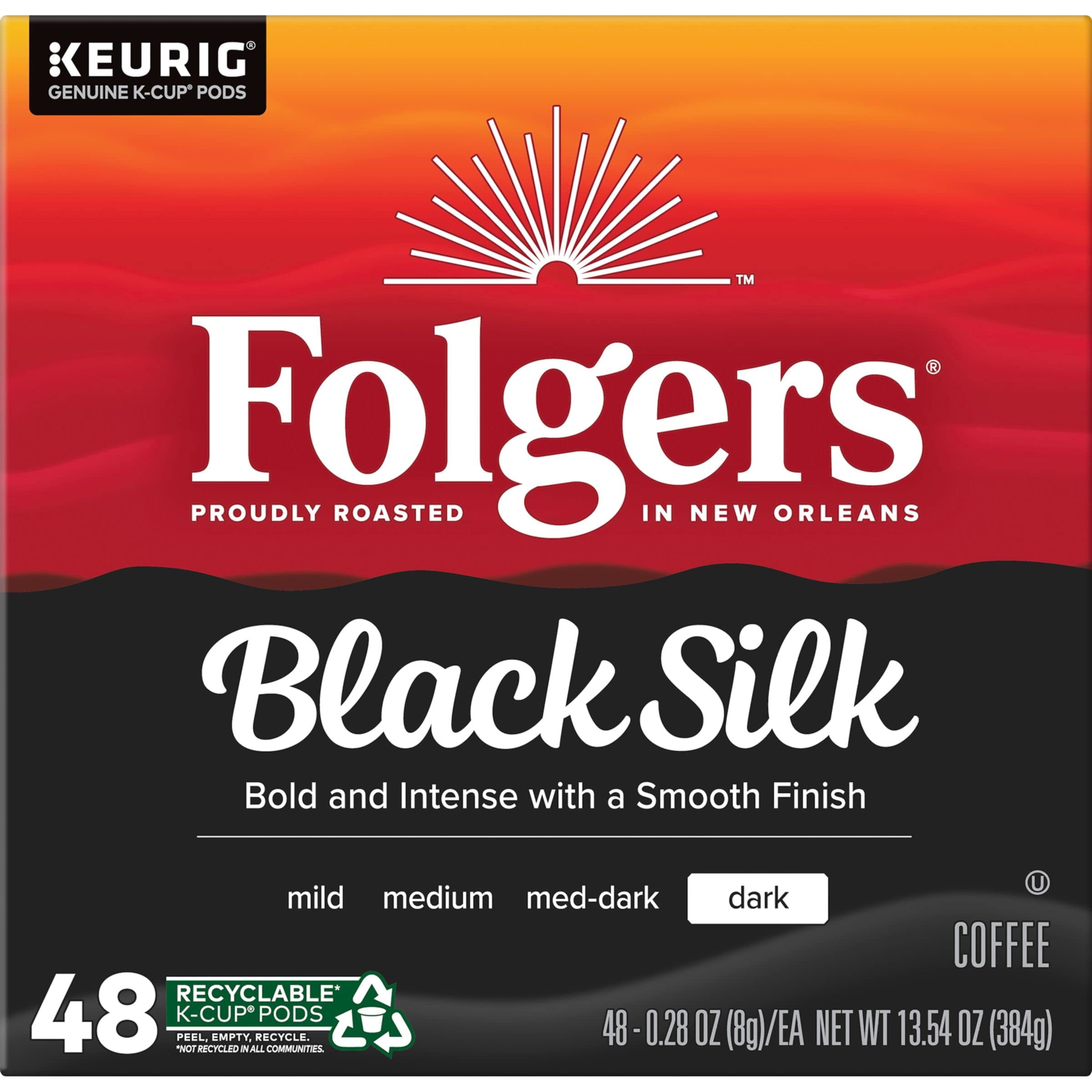 Folgers Black Silk Dark Roast Coffee, 192 Keurig K-Cup Pods