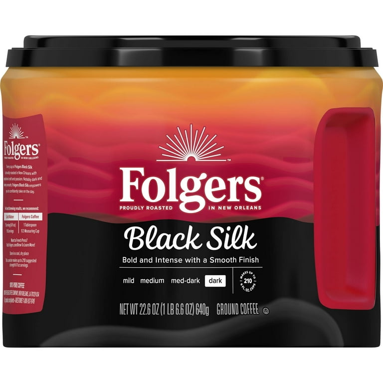 Folgers Ground Black Silk Coffee - Dark - 22.6 oz - 6 / Carton Folgers Ground Black Silk Coffee - Dark - 22.6 oz - 6 / Carton
