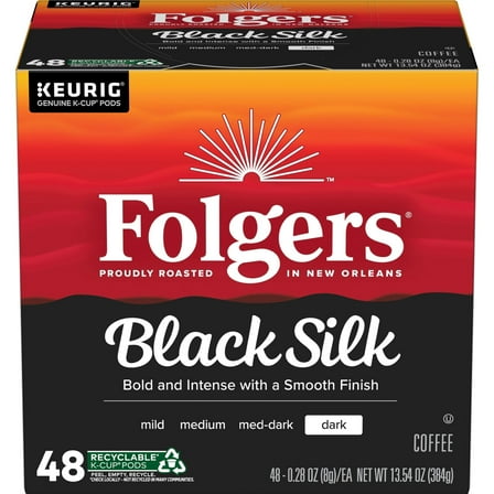 Folgers Black Silk, Dark Roast Coffee, Keurig K Cup Pods, 48 Count Box