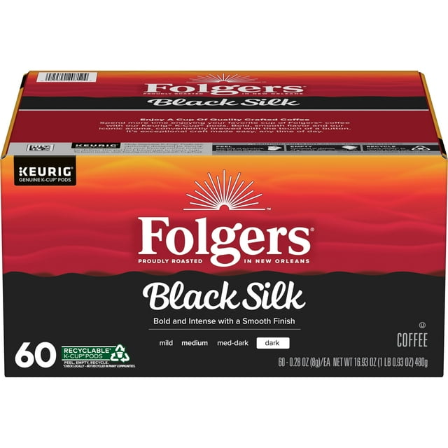 Folgers Black Silk, Dark Roast Coffee, Keurig KCup Pods, 60 Count Box