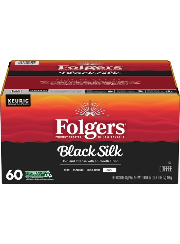 Folgers Black Silk, Dark Roast Coffee, Keurig K-Cup Pods, 60 Count Box