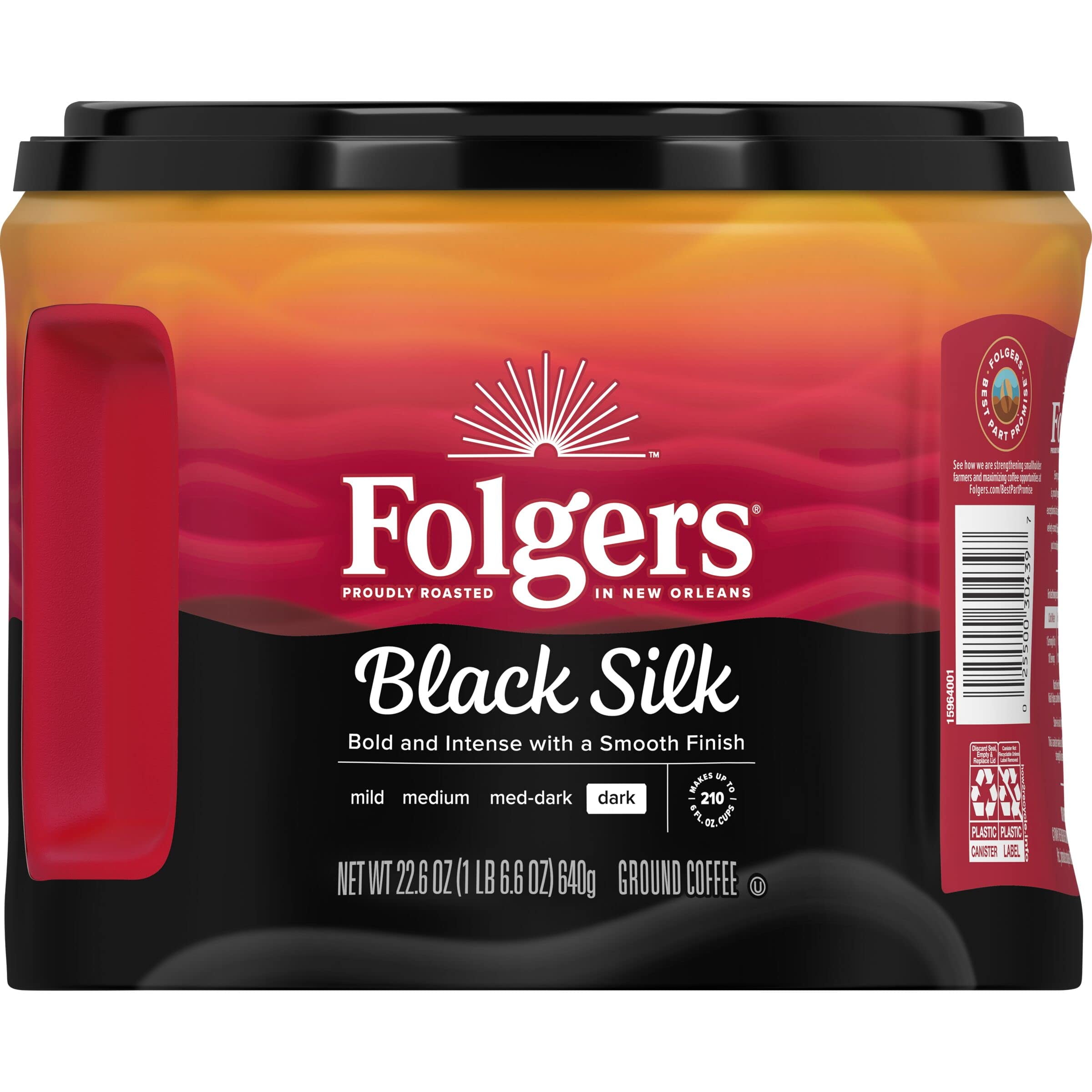 Folgers Black Silk Dark Roast Ground Coffee, 22.6 Ounce Canister
