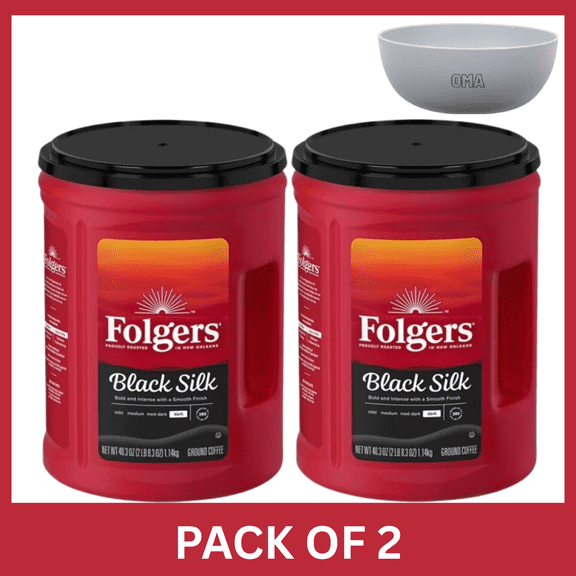 Folgers Black Silk Dark Roast Ground Coffee, 40.3 oz Pack of 2 with Serving Bowl by OMA