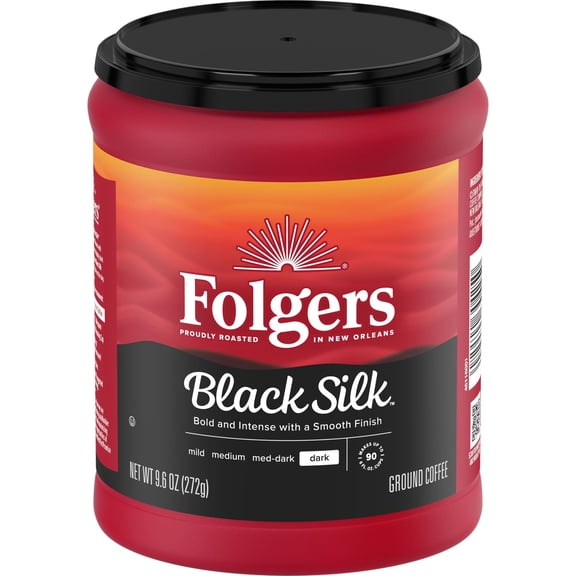 Folgers Black Silk Ground Coffee, Smooth Dark Roast Coffee, 9.6 oz Canister
