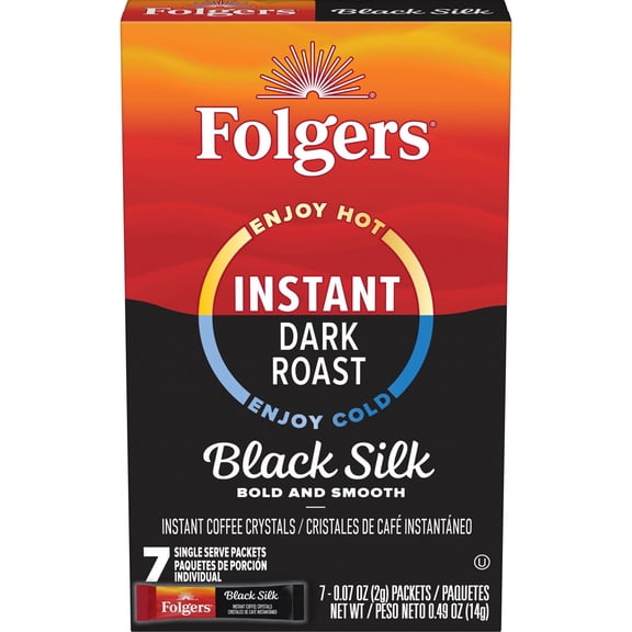 Folgers Black Silk Instant Coffee Crystals Single Serve Packets for Hot or Iced Coffee, 7 Count