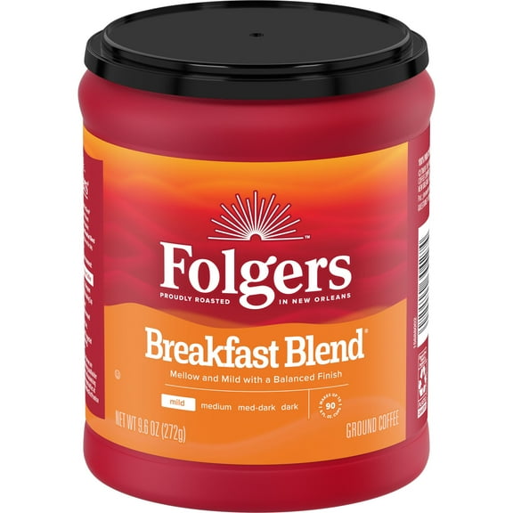 Folgers Breakfast Blend Ground Coffee, Smooth & Mild Coffee, 9.6 Ounce Canister
