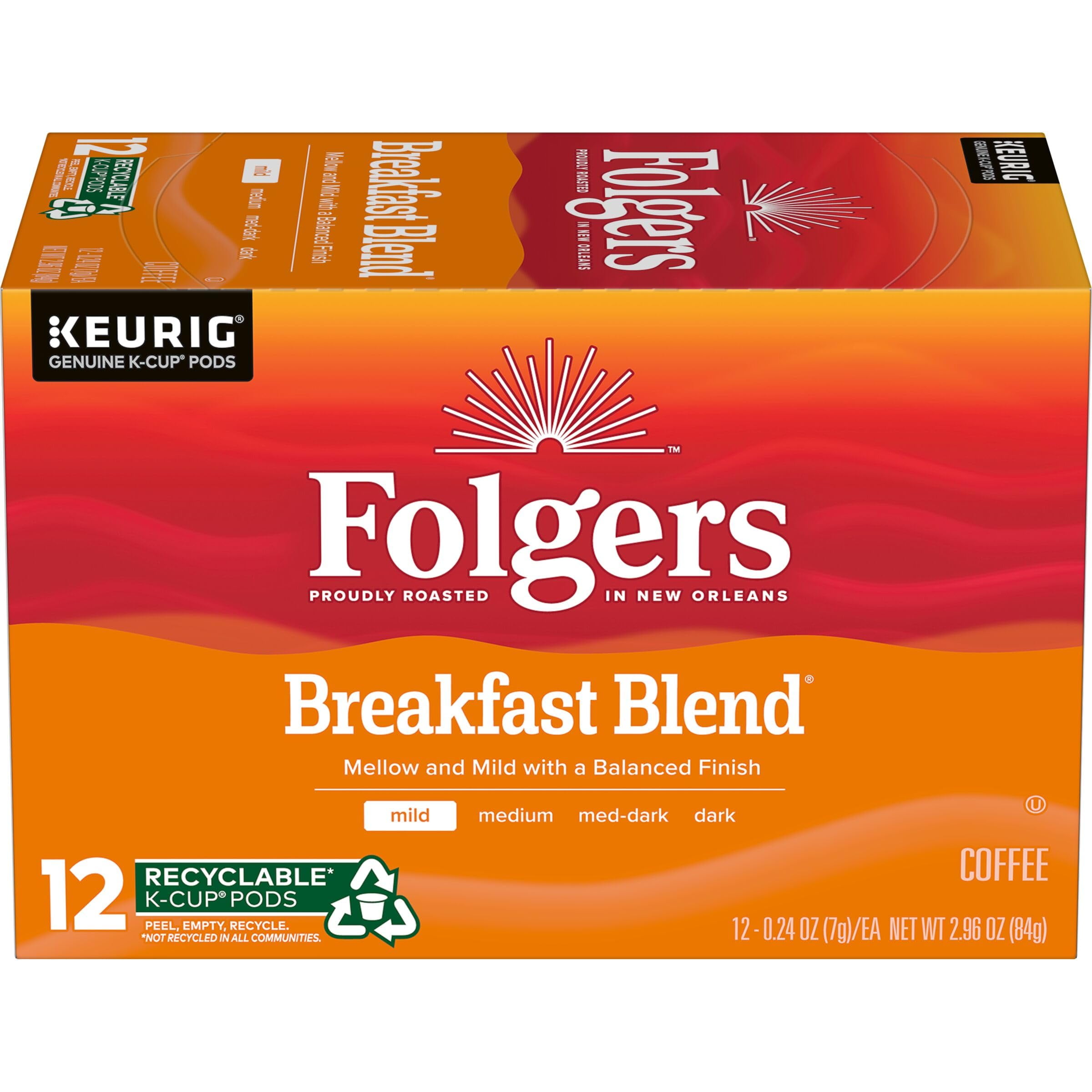 Folgers Breakfast Blend Keurig K-Cup Pods, Mild Roast Coffee, 12 Count