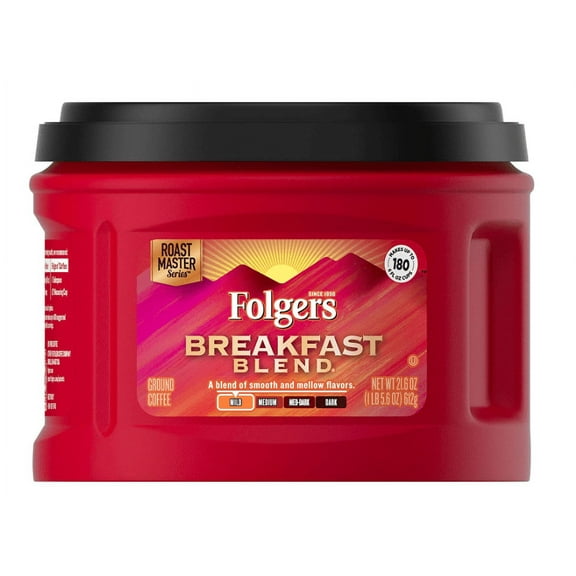 Folgers Breakfast Blend Mild Roast Ground Coffee, 21.6 Ounces (Pack of 3)