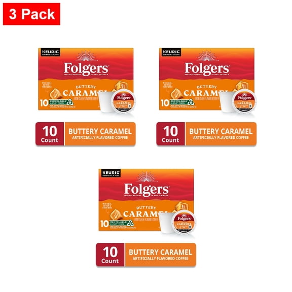 Folgers Buttery Caramel Artificially Flavored Coffee, K-Cup Pods 10 count - 3 Pack