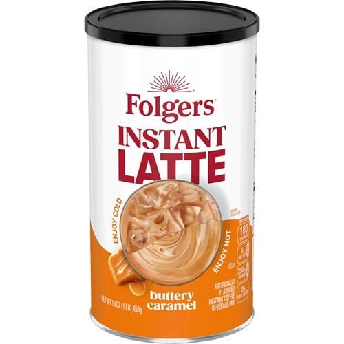 Folgers Buttery Caramel Flavored Instant Latte, 16 Ounce - Pack of 2