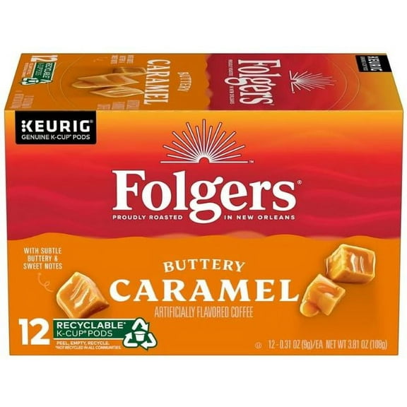 Folgers Buttery Caramel Ground Coffee K-cup Pods for Keurig Brewers, 12 ct (Pack of 12)