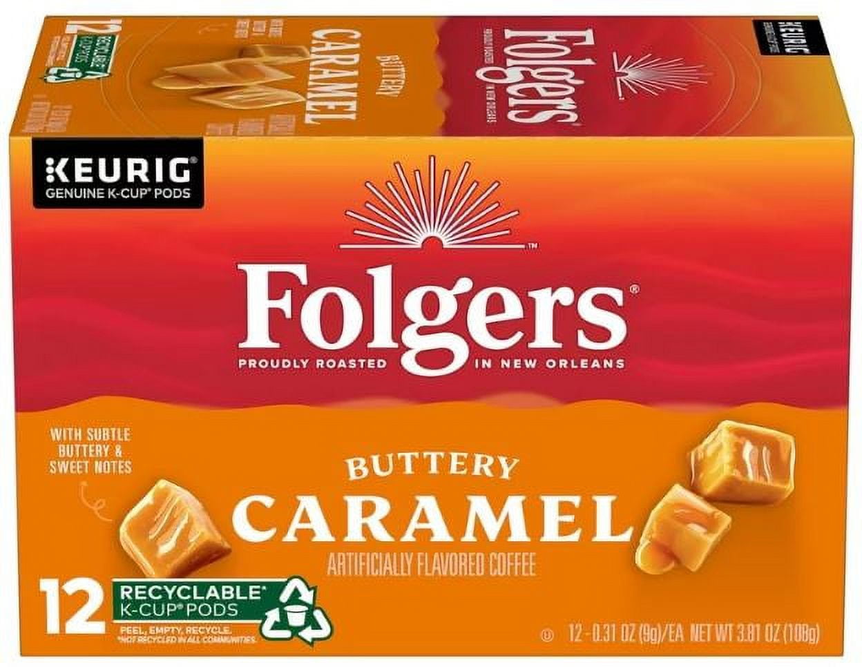 Folgers Buttery Caramel Ground Coffee K-cup Pods for Keurig Brewers, 12 ct (Pack of 4)