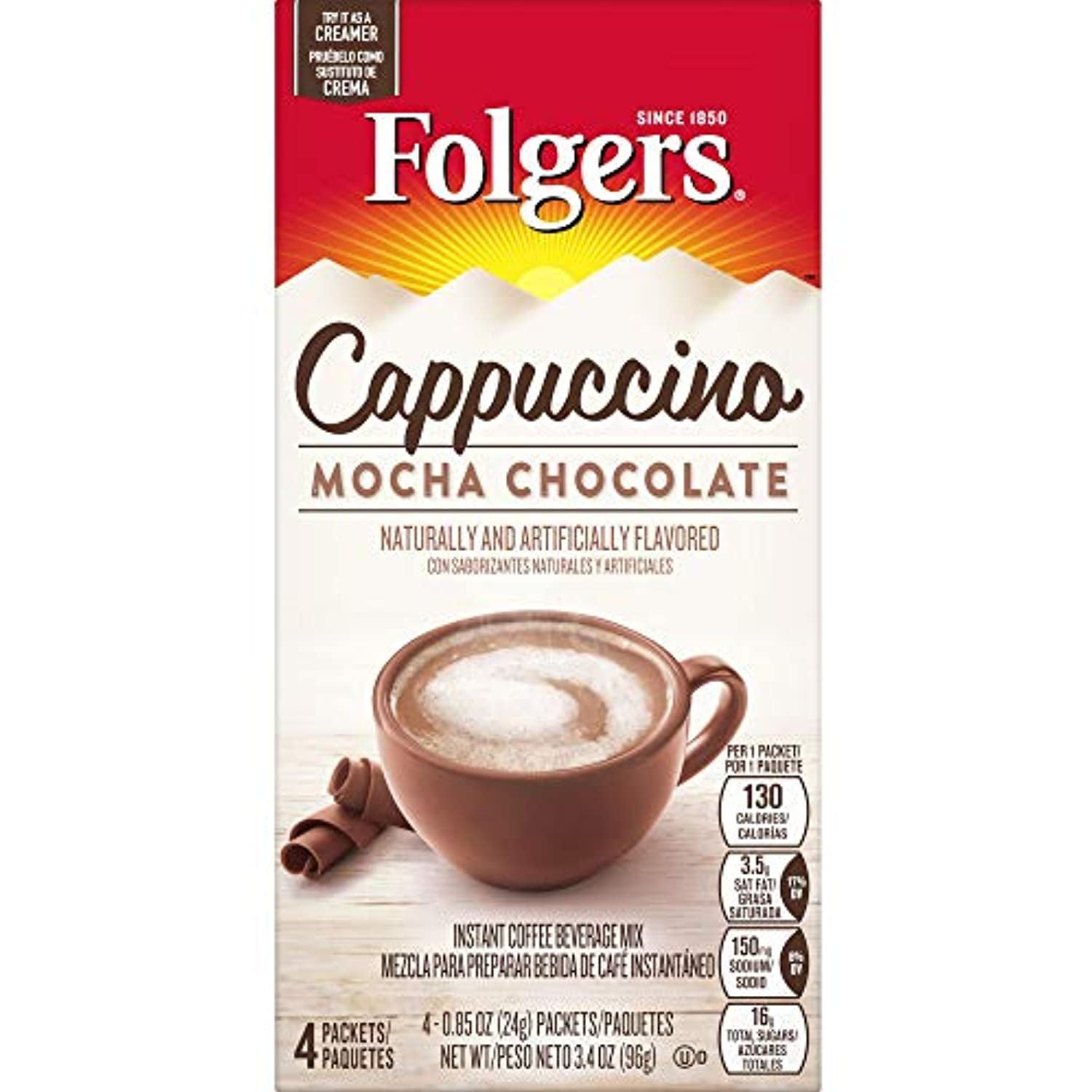 Folgers Cappuccino Mocha Chocolate Instant Coffee Beverage Mix