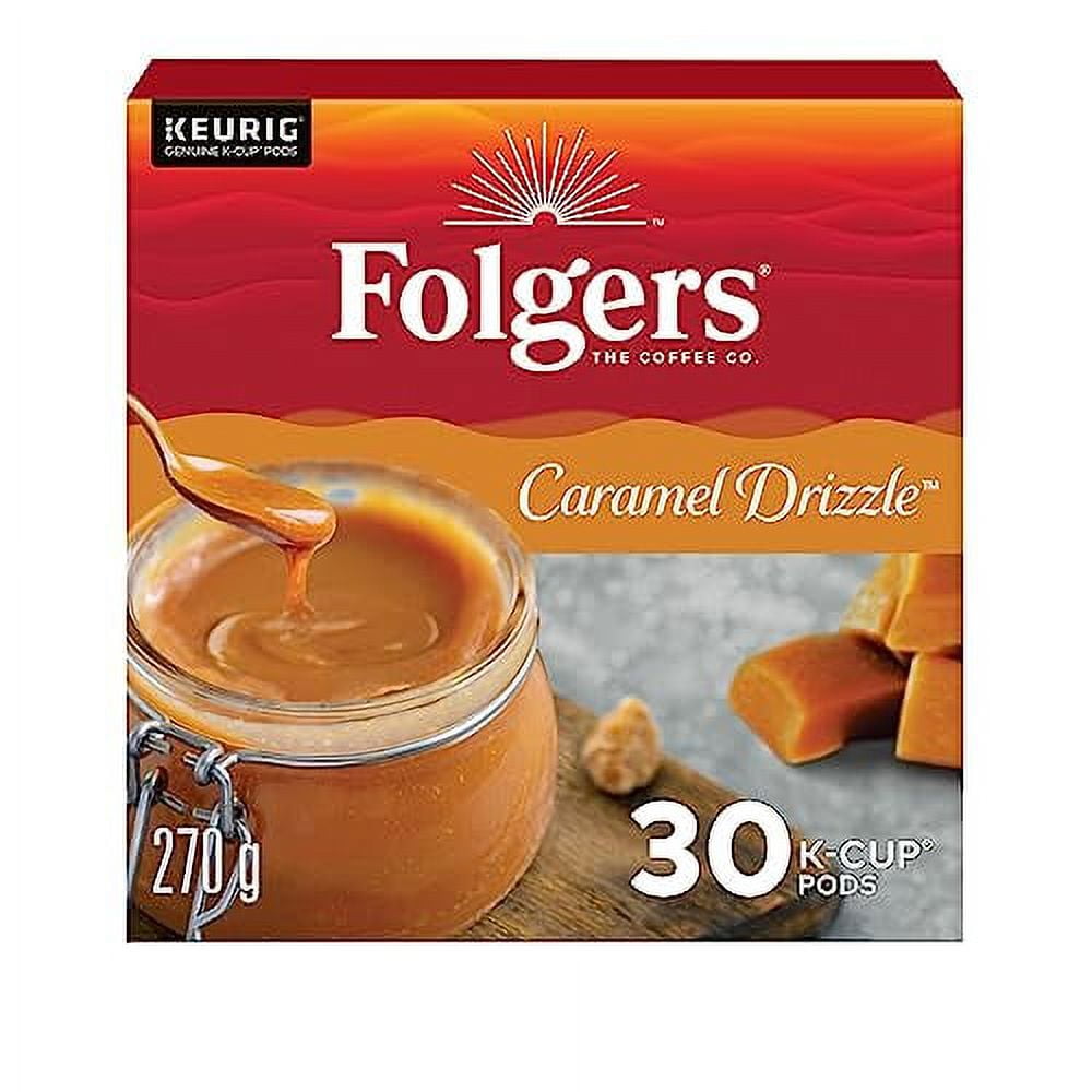 Folgers Caramel Drizzle Flavoured Coffee, SingleServe KCup Pods For