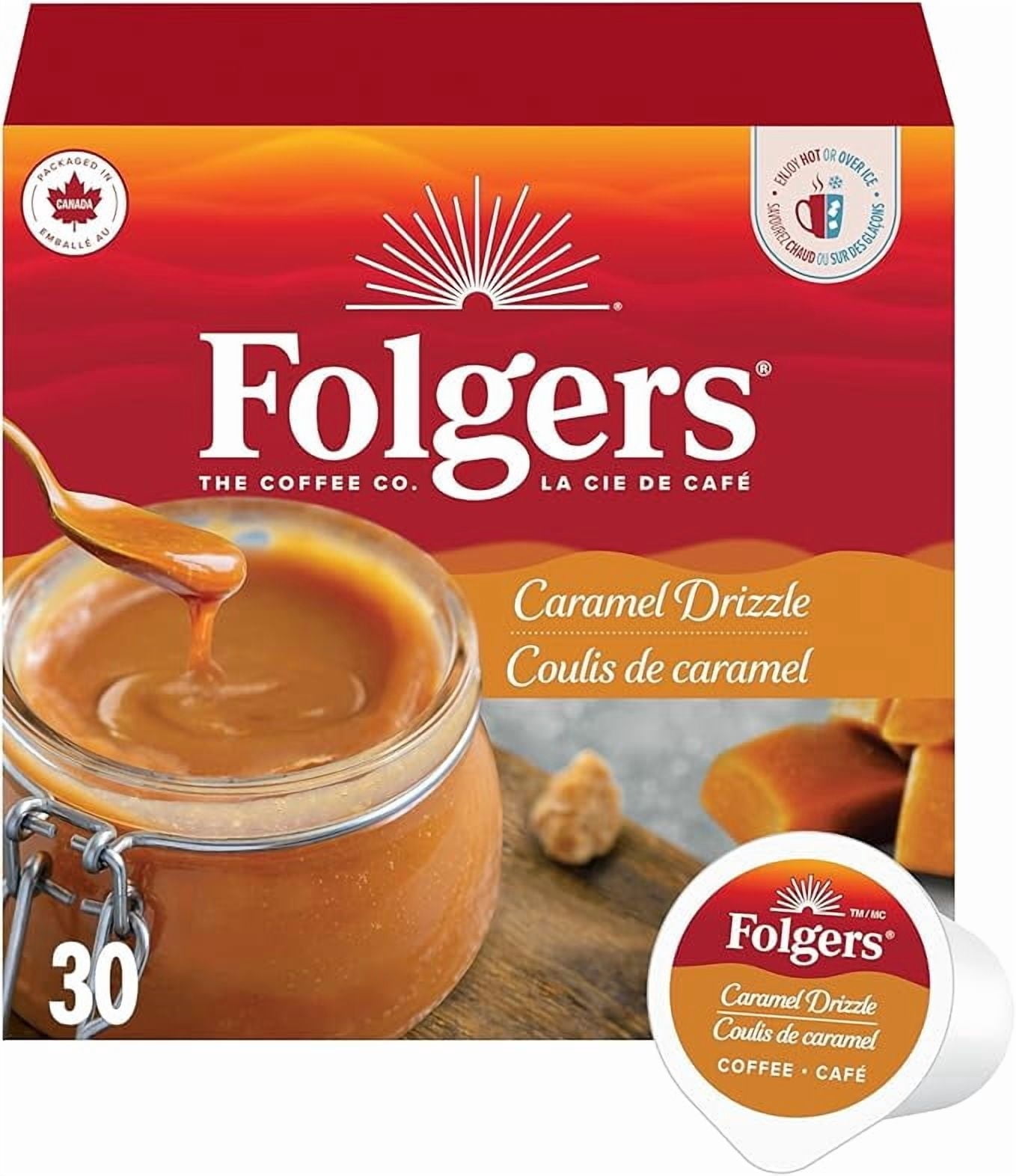 Folgers Caramel Drizzle Flavoured Light Roast Coffee PODS 30 COUNT ( 1 Pack )