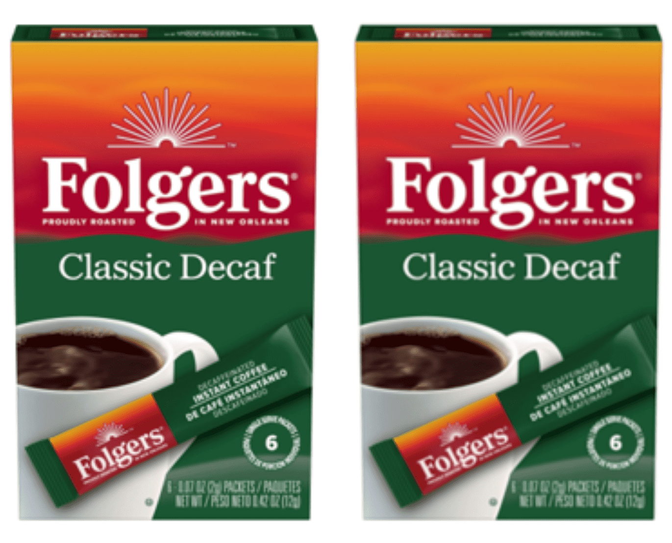 Folgers Classic Decaf Decaffeinated Instant Coffee Crystals, 6 Single