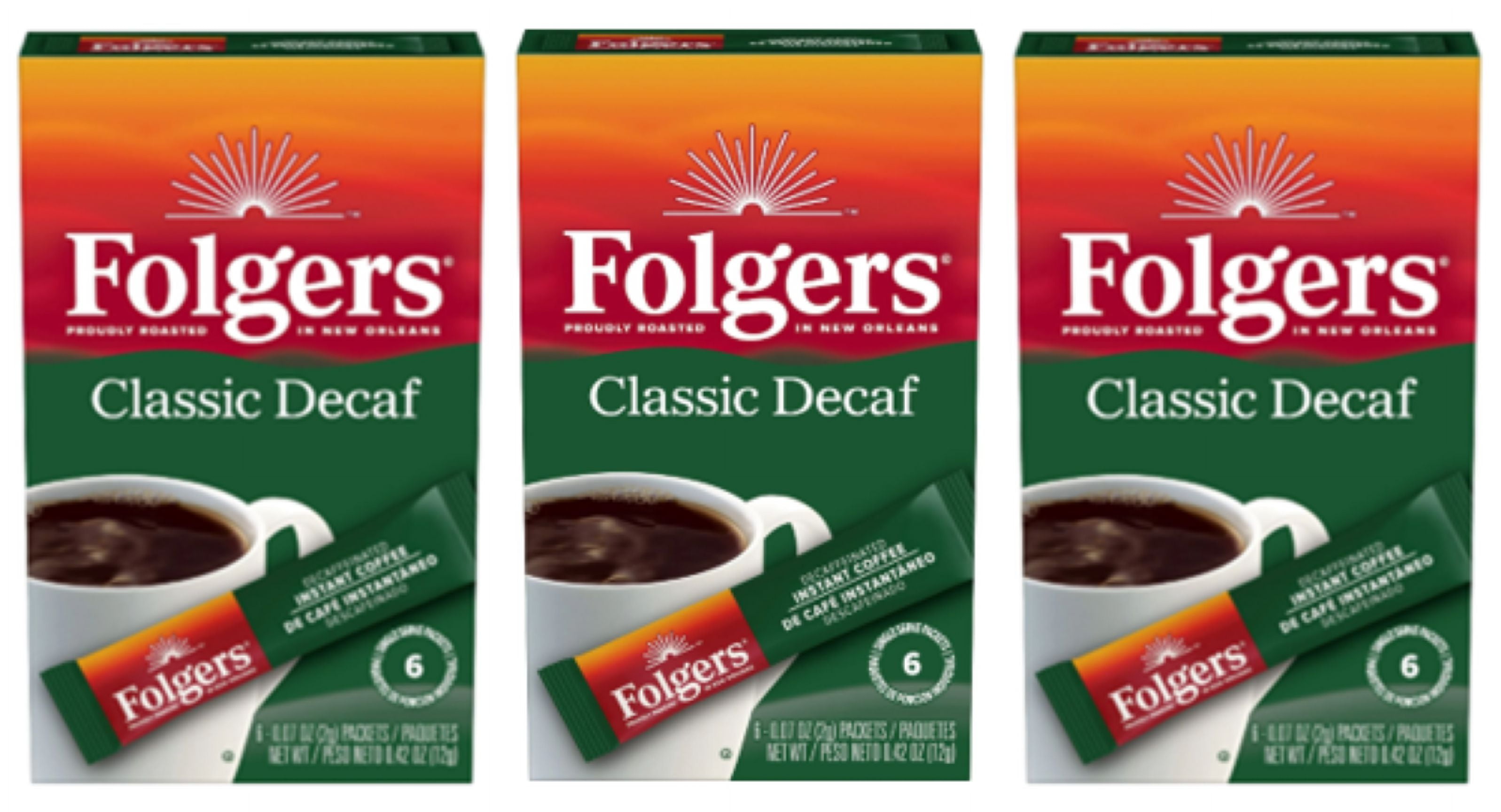 Folgers Classic Decaf Decaffeinated Instant Coffee Crystals, 6 Single