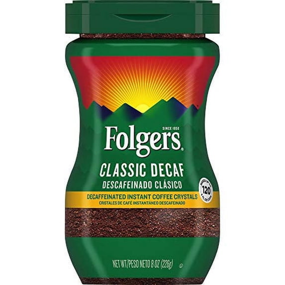 Folgers Classic Decaf Decaffeinated Instant Coffee Crystals, 8 oz