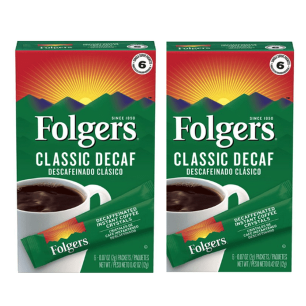 Folgers Classic Decaf Instant Coffee Crystals Packets, 6 Count pack of