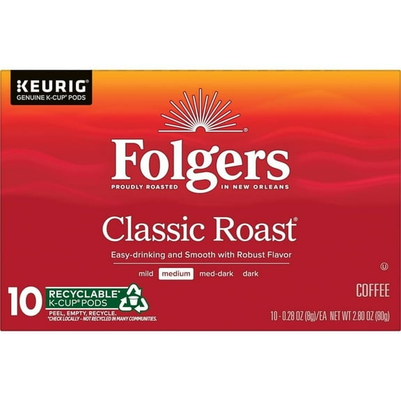 Folgers Classic Roast Coffee K-Cup Pod Multipack 10 pk / 0.28 oz - Pack of 1