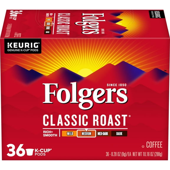 Folgers Classic Roast Coffee K-Cup Pods, Medium Roast, 36 Count
