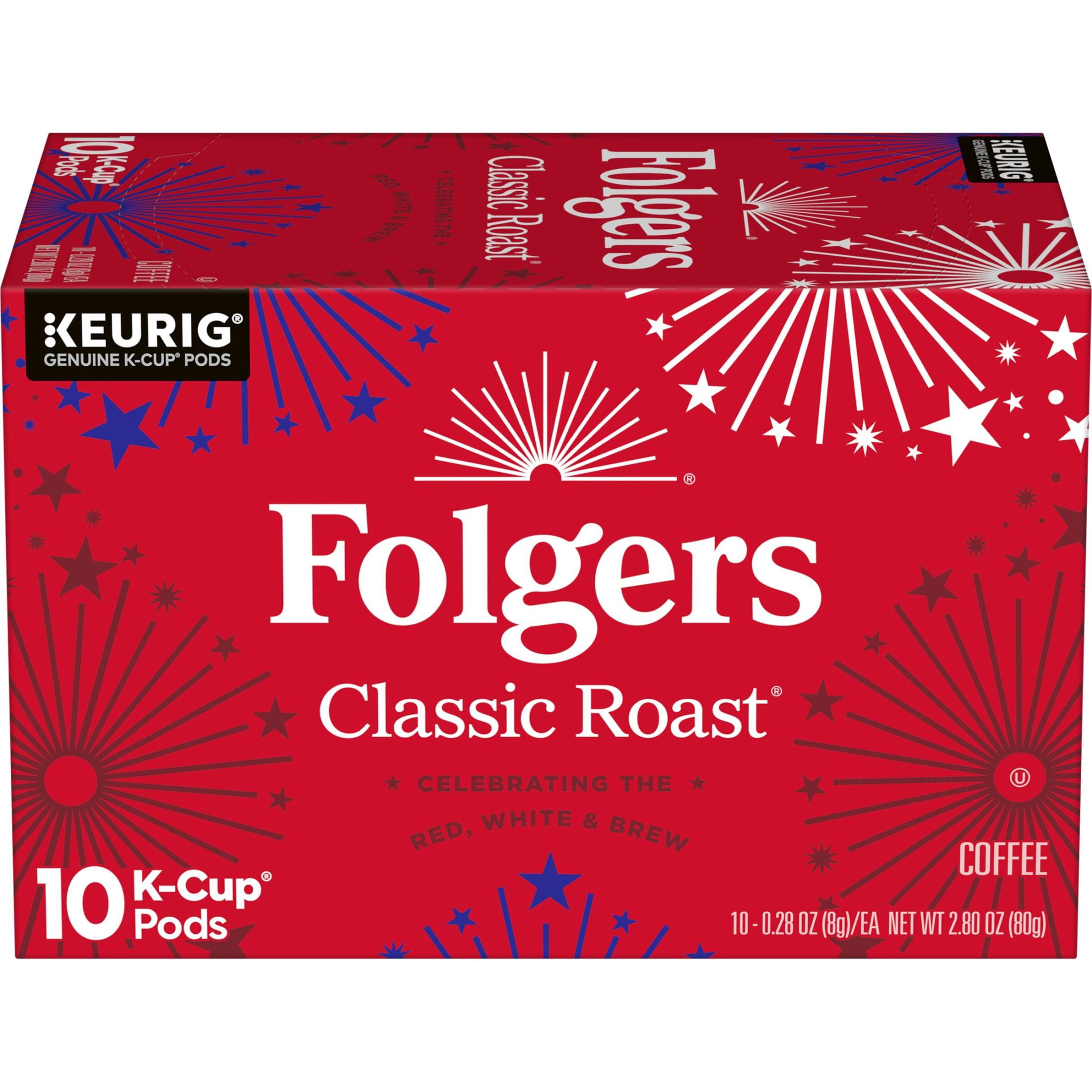 Folgers Classic Roast Medium Roast Coffee, Keurig K Cup Pods, Limited Edition Design for Americas 250th Anniversary, 10 Count Box