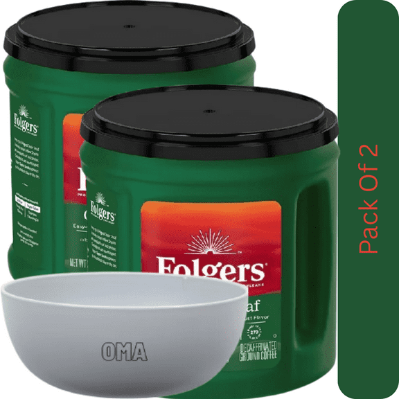 Folgers Classic Roast Decaf Ground Coffee, Medium Roast, Rich Smooth Flavor, 28.8 oz. With White Bowl By OMA