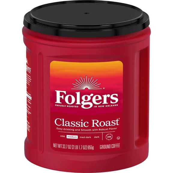 Folgers Classic Roast Ground Coffee, Medium Roast, 33.7 oz Canister