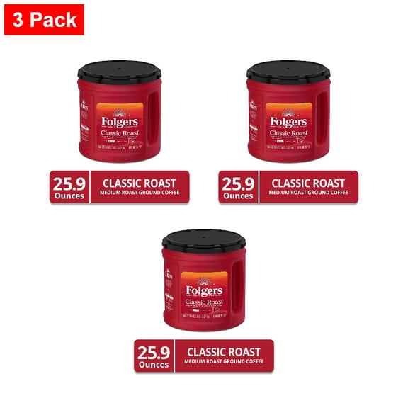 Folgers Classic Roast Ground Coffee, Medium Roast 25.9 oz - 3 Pack