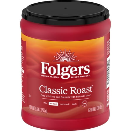 Folgers Classic Roast Ground Coffee, Medium Roast, 9.6 oz Canister