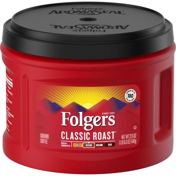 Folgers Classic Roast Ground Coffee, Medium Roast Coffee, 22.6 Oz Canister