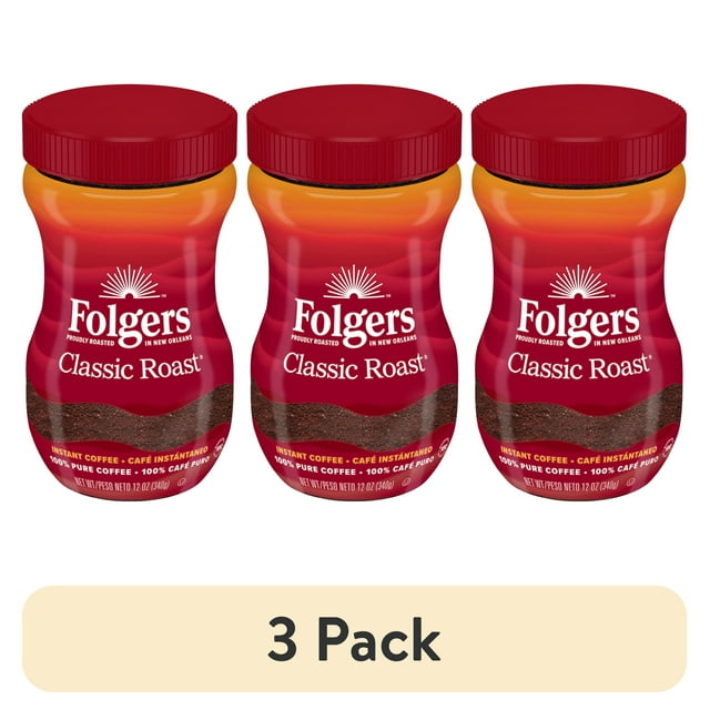 Shop (3 pack) Folgers Classic Roast Instant Coffee, 12Ounce Jar