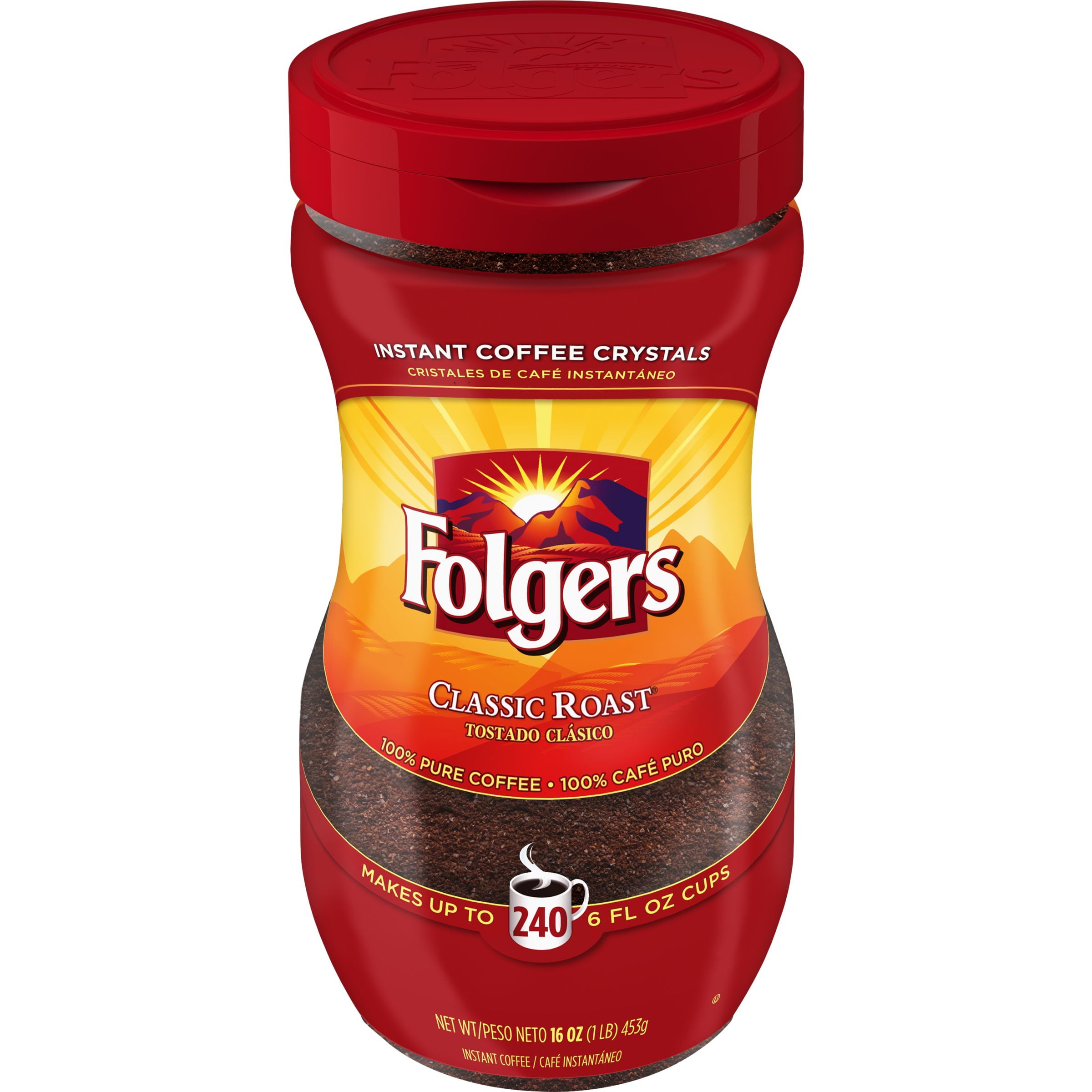 Folgers Classic Roast Instant Coffee Crystals, 16-Ounce Easy Open Flip ...