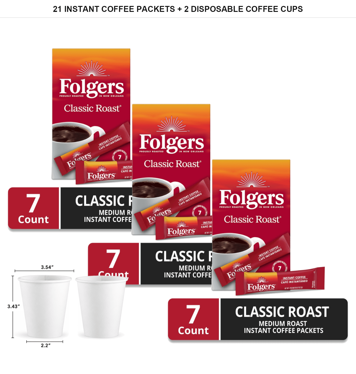 Folgers Classic Roast Instant Coffee, 21 Single-Serve Packets, 1.47 oz ...
