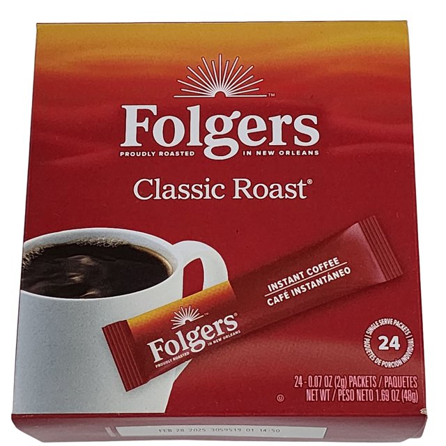 Folgers Classic Roast Instant Coffee, 24 Single Serve Packets Included