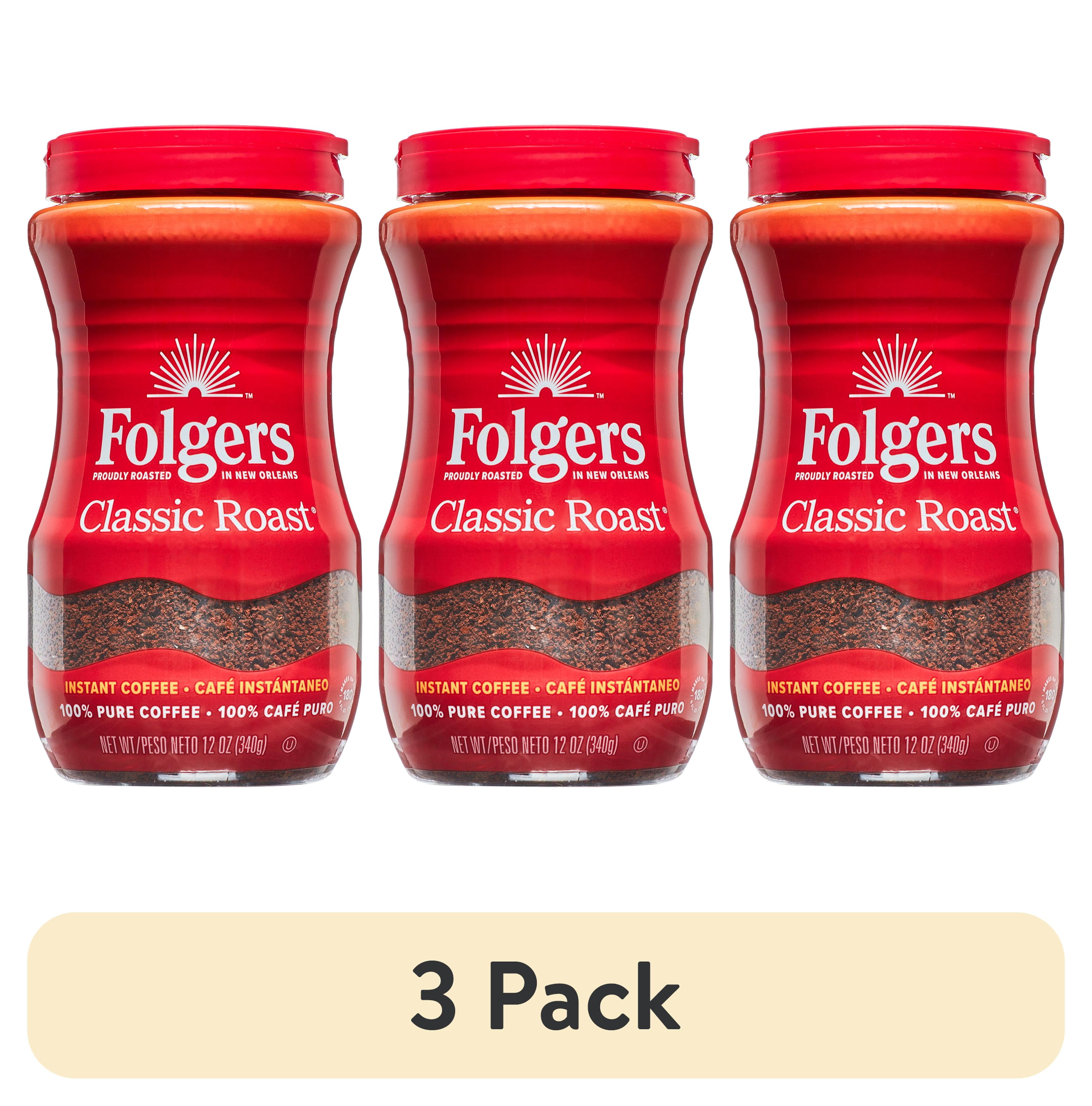 (3 pack) Folgers Classic Roast Instant Coffee, 12Ounce Jar