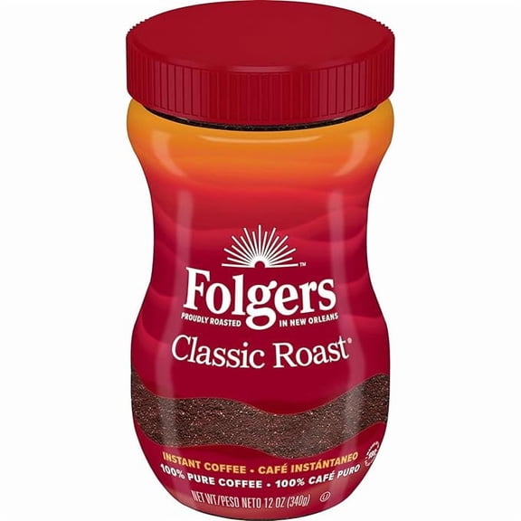 Folgers Classic Roast Instant Coffee Crystals, 12 Ounces
