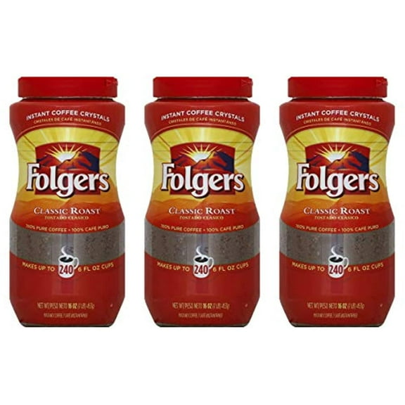 Folgers Classic Roast Instant Coffee Crystals Pack of 3 16 Oz