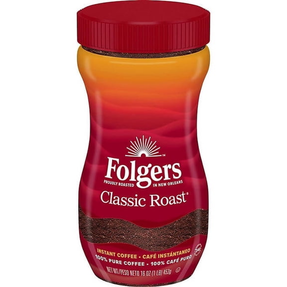 Folgers Instant Coffee Crystals, Classic Roast, 16 ounce