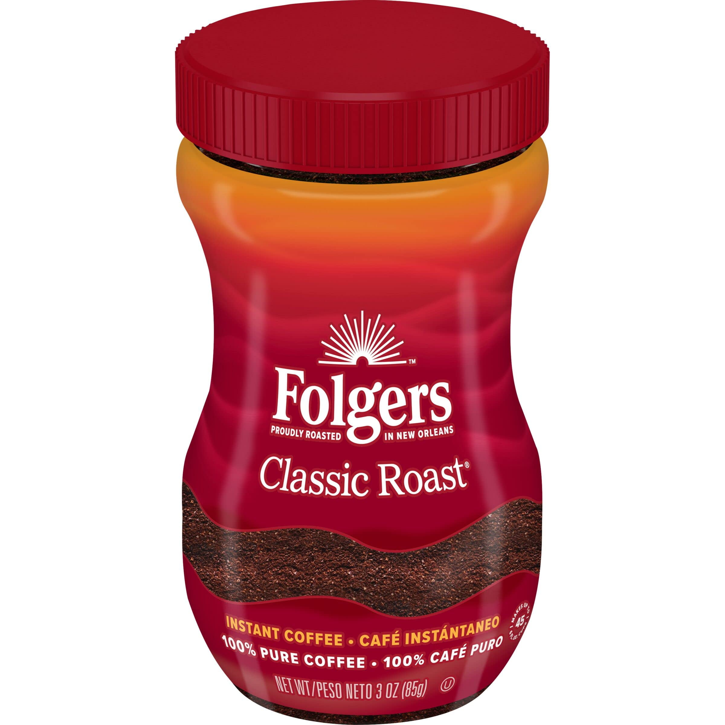 Folgers Classic Roast Instant Coffee Crystals, 3 Ounces