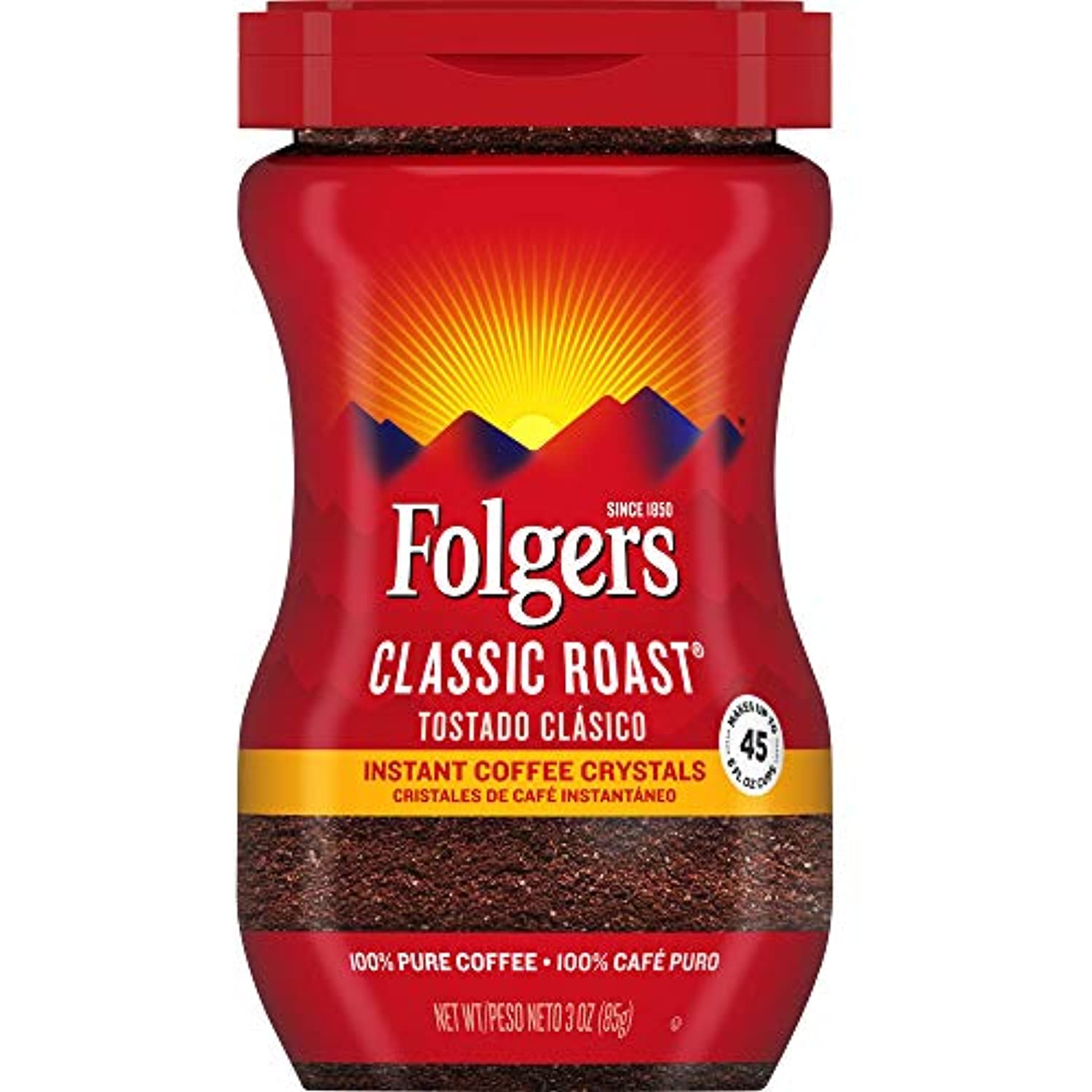 Folgers Classic Roast Instant Coffee Crystals, 3 Ounces