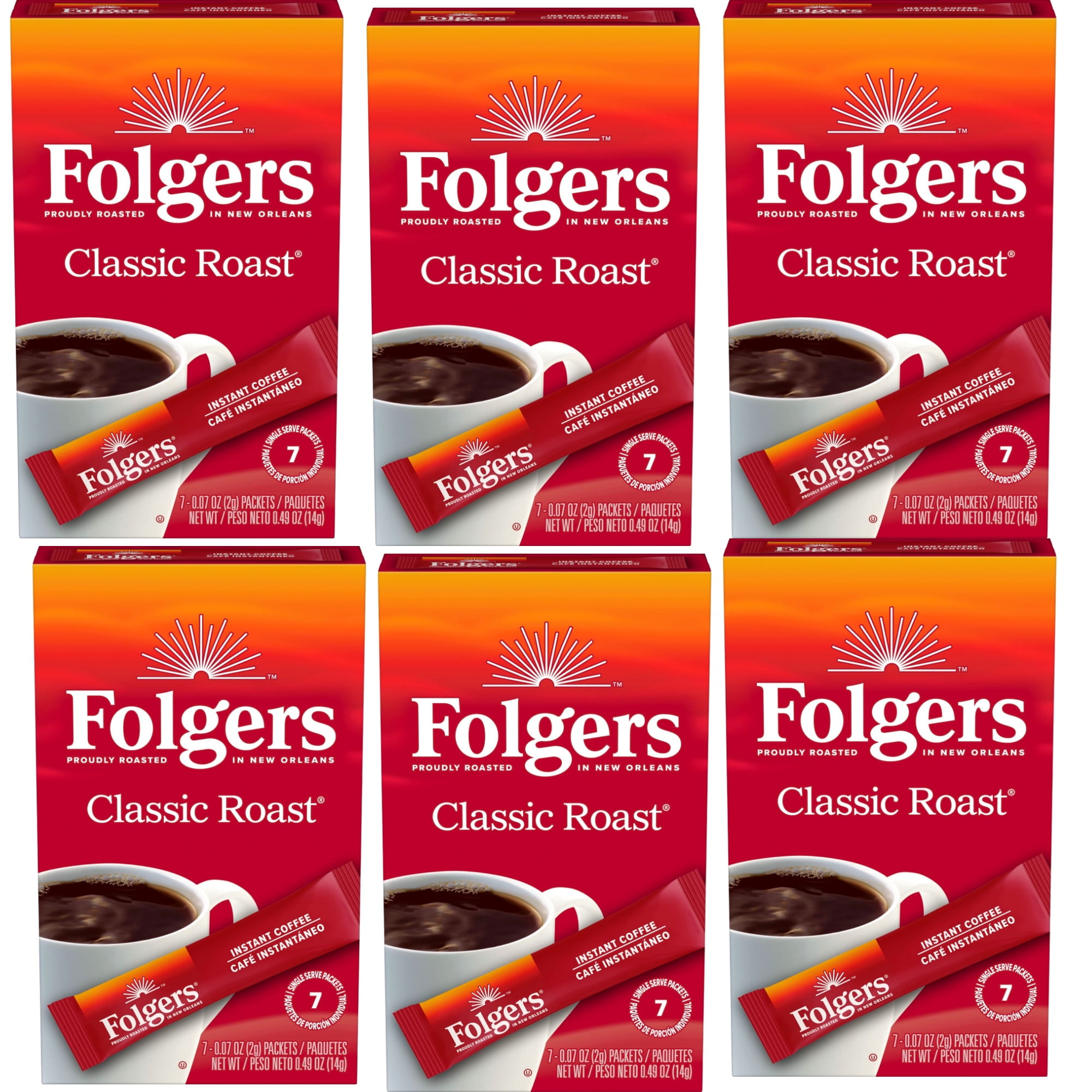 Folgers Classic Roast Instant Coffee Crystals, 7 Single Serve Packets