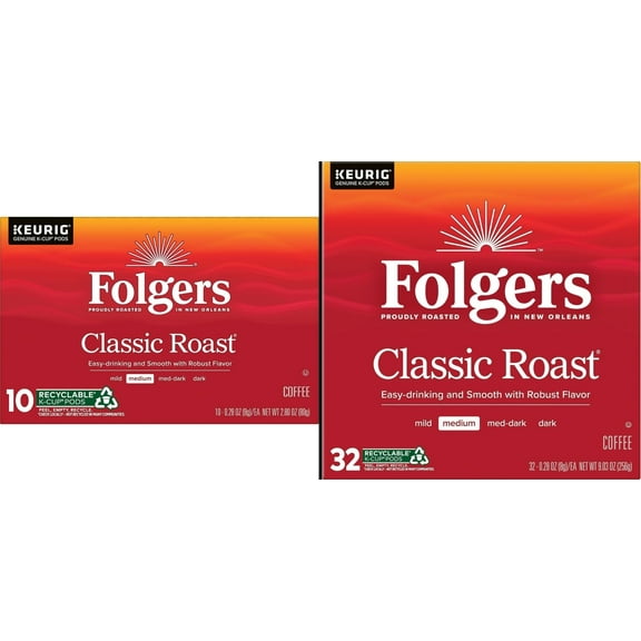 Folgers Classic Roast Medium Roast 10 ct & Folgers Classic Roast Medium Roast K Cups 32 ct