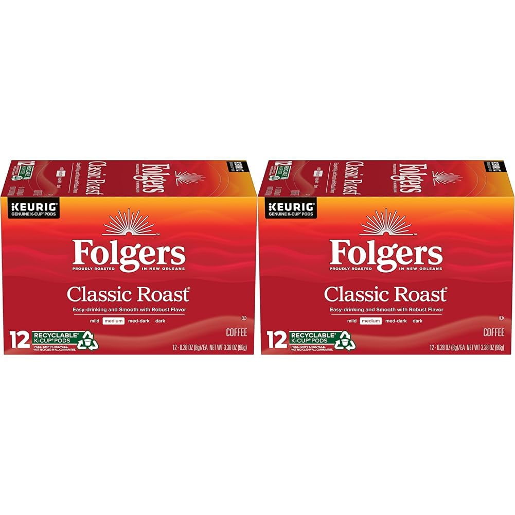 Folgers Classic Roast Medium Roast Coffee, 12 Keurig KCup Pods (Pack Of 2)