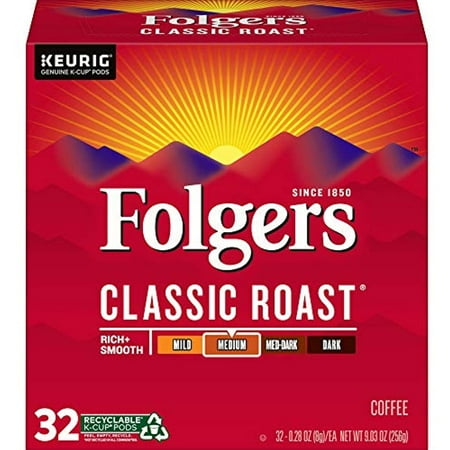Folgers Classic Roast Medium Roast Coffee, 128 Keurig K-Cup Pods ,32 Count (Pack Of 4)