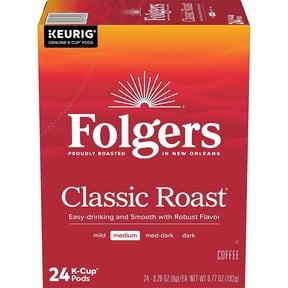 Folgers Classic Roast, Medium Roast Coffee, Keurig K Cup Pods, 24 Count Box